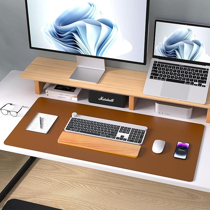 Aothia Leather Desk Pad Protector, Mouse Pad, Office Desk Mat, Non-Slip PU Leather Desk Blotter, Laptop Desk Pad, Waterproof Desk Writing Pad for Office and Home (Brown,31.5" x 15.7")
