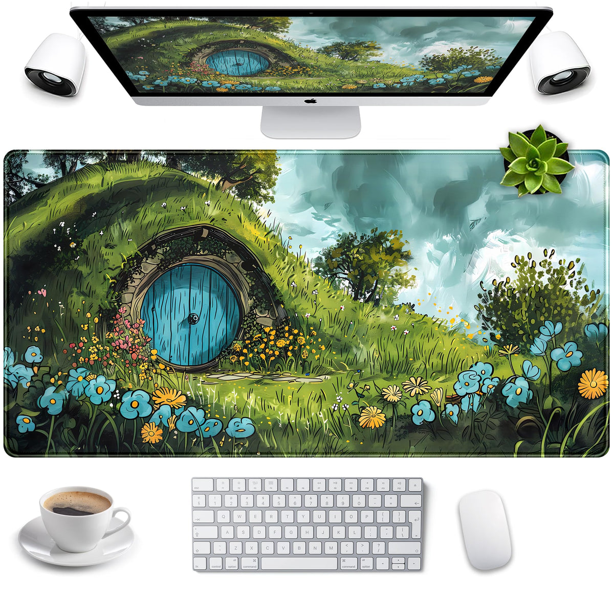 Green Cute Anime Desk Mat Kawaii Cartoon Ducks Gaming Mouse Pad XXL Large Anime Girl Gamer Mousepad Women Office Decor Desk Pad Aesthetic Lotus Leaf Laptop Keyboard Pad Computer Mat 31.5x15.75 in