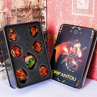 ORIFANTOU Magic Golden Ring DND Dice Set Sharp Edge Red Gaze Eye Resin Dice with Box, for use with RPG D&D Tabletop Games Lord D and D Polyhedral Dice Set