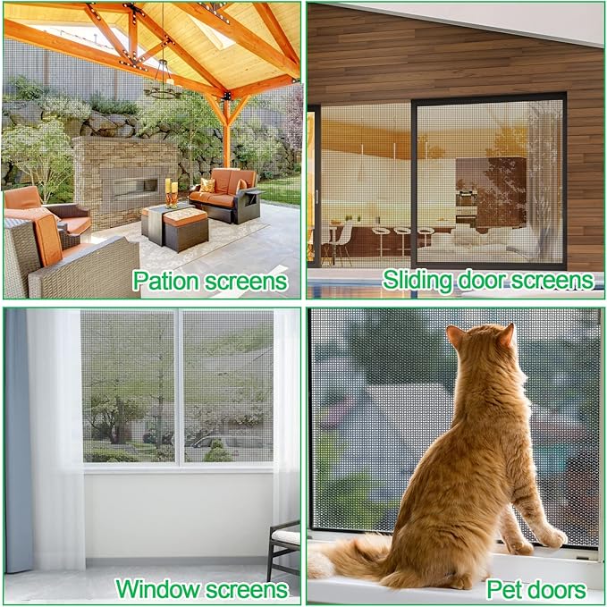 QWR Pet Proof Window Screen Replacement Kit, 48"x118" Durable High Hardness Screen Mesh Replacement Window Screens Repair Kit for Sliding Screen Door,Patio and Windows.(Folded Package)