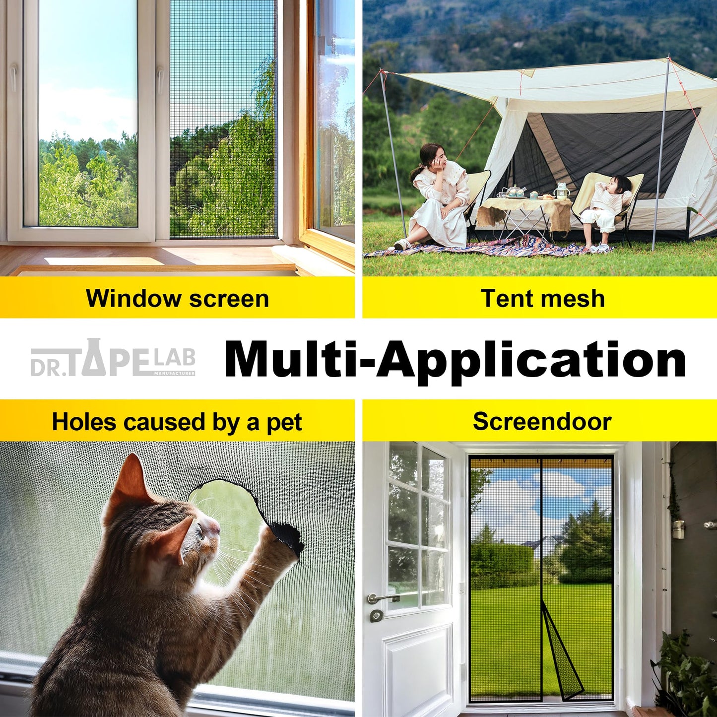 DR.TAPELAB, Grey Window Screen Repair Tape, 2 in X 15 FT, Screen Repair Kit for Windows or Doors, Strong Adhesive Patch Kit Fiberglass Mesh Tape