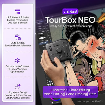 TourBox NEO - Custom Controller for Photo Video Editing, Color Grading, Ilustration, MacOS/Windows, Photoshop Lightroom Davinci Resolve After Effects Premiere FCPX Programmable Keyboard Bundle