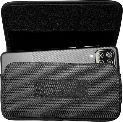 Nylon Cell Phone Holster for Google Pixel 5, Alcatel Insight, Tetra, Verso, Samsung Galaxy S10e, J3, LG Aristo 3/2 - Horizontal Case Canvas Waist Carrying Pouch with Belt Clip/Loops, Black