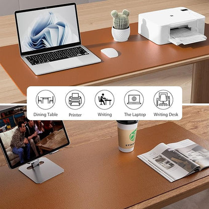 Aothia Leather Desk Pad Protector, Mouse Pad, Office Desk Mat, Non-Slip PU Leather Desk Blotter, Laptop Desk Pad, Waterproof Desk Writing Pad for Office and Home (48"x17",Brown)