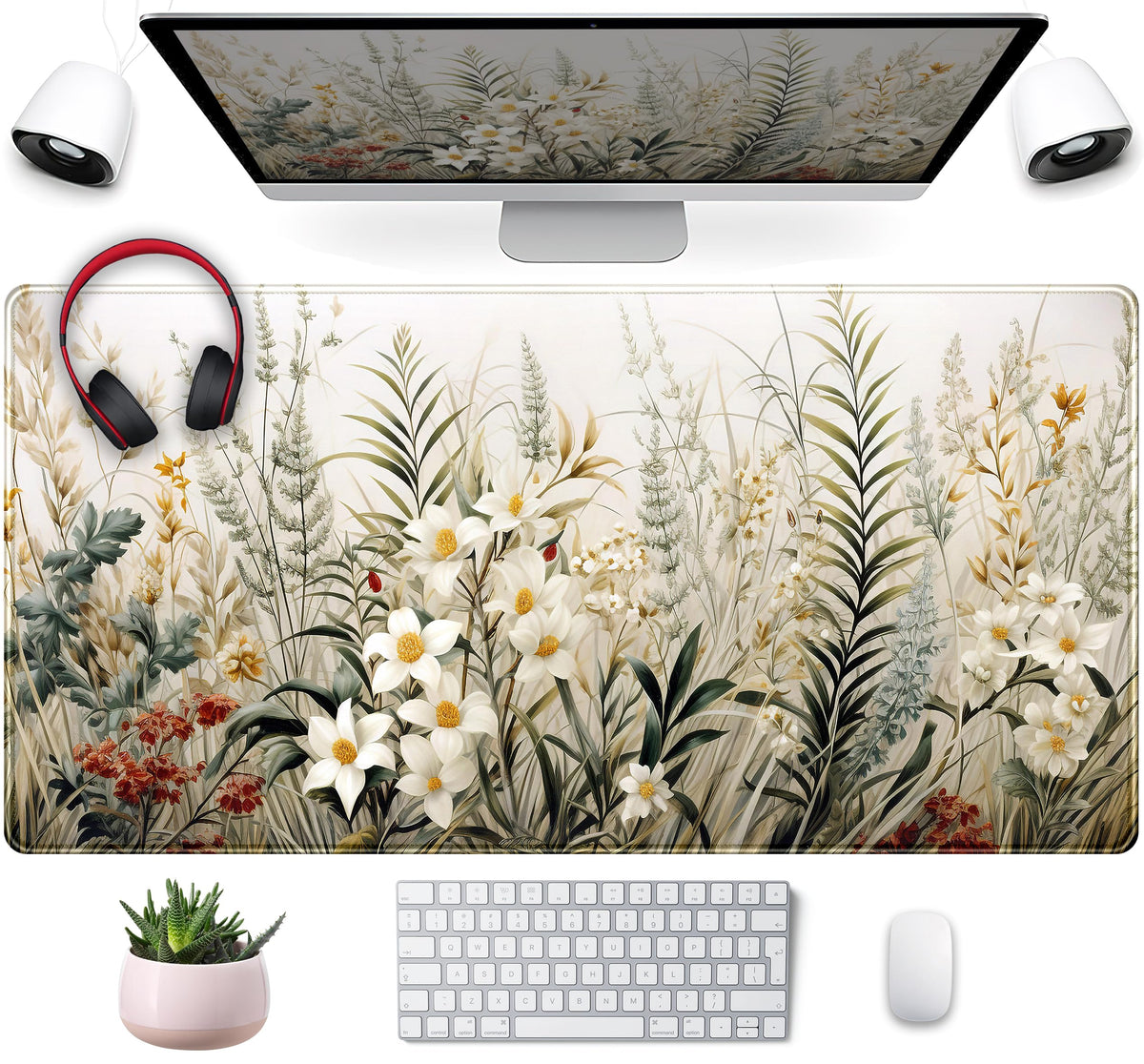 Anime Crow Kawaii Desk Mat Cute Retro Floral Mouse Pad Gaming Desk Pad XXL Large Desk Matt for Desktop Computer Mousepad, Laptop Keyboard Mouse Mat Office Decor Accessories for Women, 31.5x15.75 in
