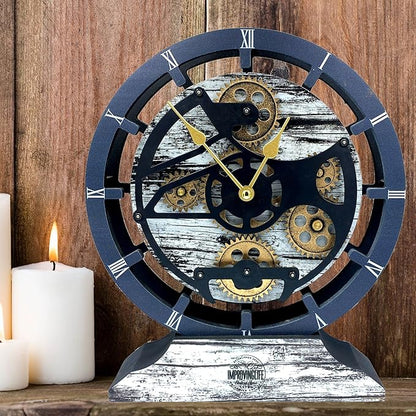 ImprovingLife The Gears Clock Desk Clock 10 inches with Real Moving Gears Convertible into Wall Clock (Grey & White)