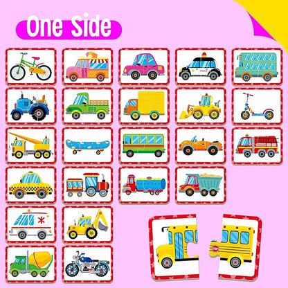 48 Vehicle Matching Puzzles, Self-Correcting Puzzle Match Game Educational Learning Activities for Toddlers, Preschool, Transportation-Themed Learning Games Toys for 3 Years Old