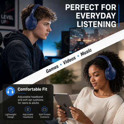 Bluetooth Headphones Wireless 68H with Mic,Decent Sound-Acceptable Blue