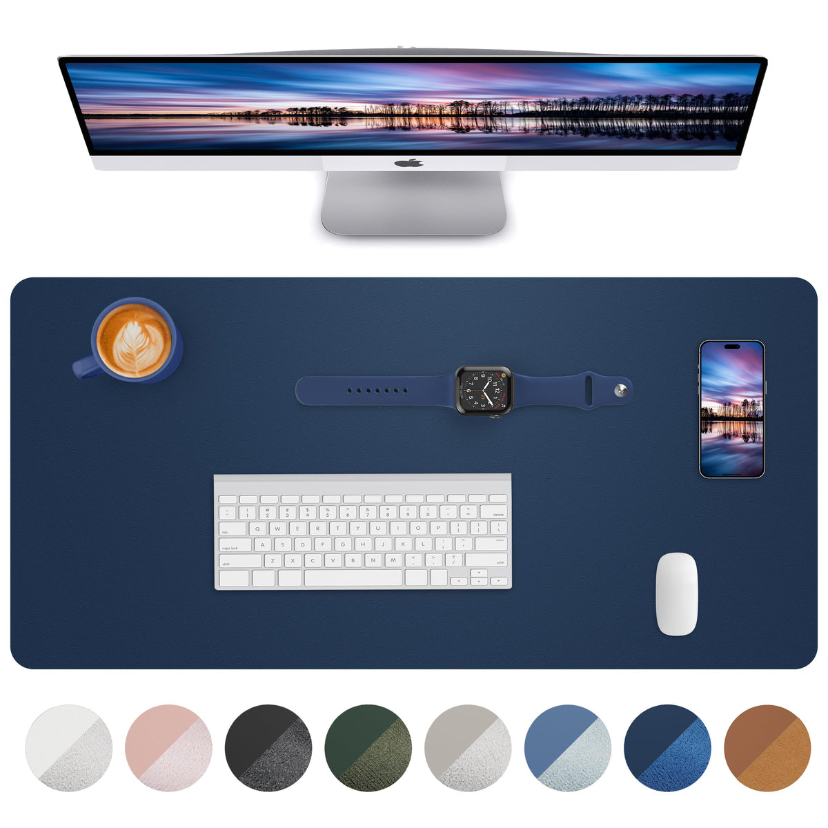 Leather Desk Pad Blotter,Mouse Pad,Office Desk Mat, Non-Slip PU Leather Desk mat,Large Desk mat,Waterproof Keyboard mat for Office/Home/Decor (Grey Blue,23.6" x 13")