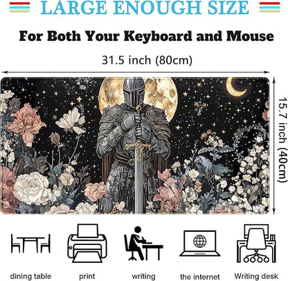 Cute Vintage Floral Mouse Pad Warrior Gaming Desk Mat Retro Flowers Mousepad XXL Large Extended Boho Aesthetic Desk Pad, Laptop Computer Keyboard Mouse Mat, Desktop Pad Mat for Women 31.5x15.7 in