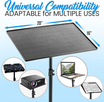 Pyle Universal Laptop Projector Tripod Stand - 2 Pcs Computer, Book, DJ Equipment Holder Mount Height Adjustable Up to 50 Inches w/ 20'' x 16'' Plate Size - Perfect for Stage or Studio Use PLPTS3X2