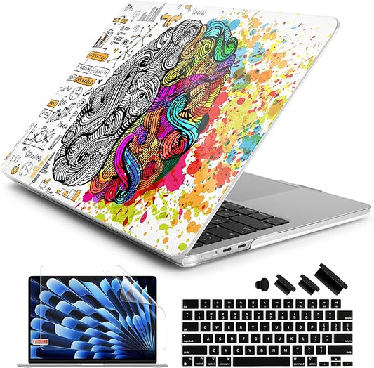 Batianda Premium Case for New MacBook Air 15 inch 2025 2024 2023 with M4 M3 M2 Chip, Designed Protective Plastic Hardshell & Keyboard Cover & Screen Protector, Innovative Brain