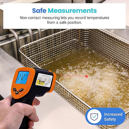 Etekcity Infrared Temperature Thermometer Gun, Laser Food Temp Gun for Pizza Oven, Griddle, Grill, Meat, Candy, Vehicle's Engine, Surface Temp Reader -58°F to 842°F, Orange