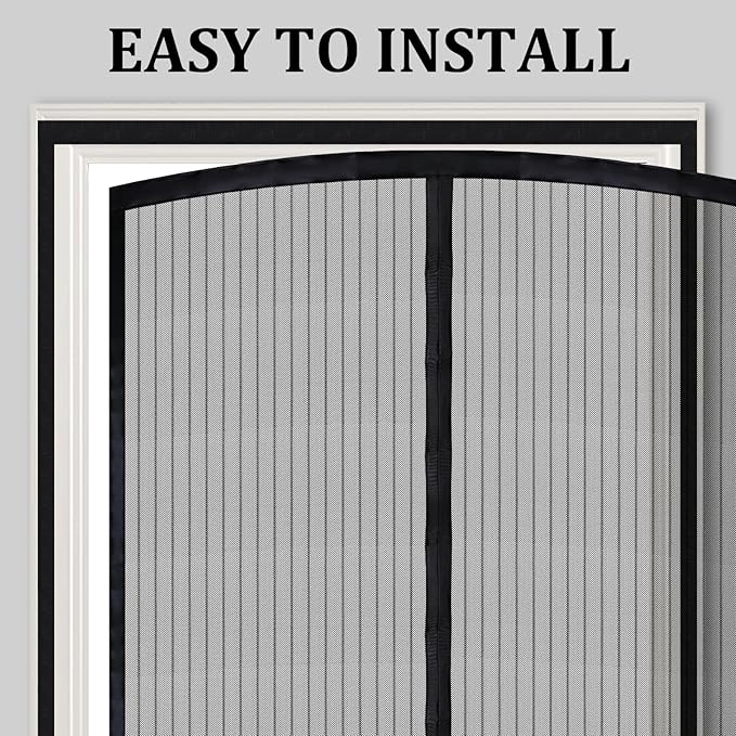 Magnetic Screen Door - Self Sealing, Heavy Duty, Hands Free Mesh Partition Keeps Bugs Out Let Breeze in- Pet and Kid Friendly - Keep Open Feature (Black, Fit Door Size 36 x 96 Inch)