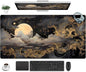 Golden Moon Desk Pad Black Desk Mat XXL Mouse Gaming Pads, Starry Sky Keyboard Pads Extra Large Desktop Computer Mats with Non-Slip Base & Stitched Edges, Vintage Office Decor 31.5" x 15.7"