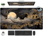 DKPXFG Golden Moon Desk Pad Black Desk Mat XXL Mouse Gaming Pads, Starry Sky Keyboard Pads Extra Large Desktop Computer Mats with Non-Slip Base & Stitched Edges, Vintage Office Decor 31.5" x 15.7"