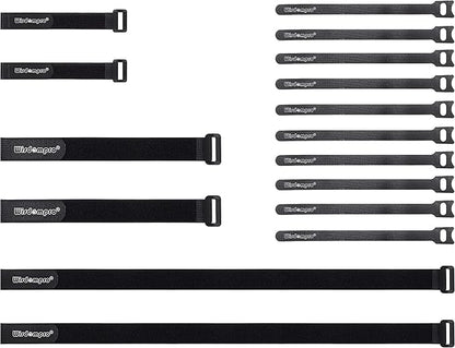 16 Pack Mixed Size Hook and Loop Reusable Fastening Cable Straps Tie by Wisdompro - Reusable, Durable Functional Ties to Keep Your Home, Office, Workspace from Tangled Messes of Cords
