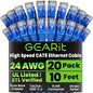 GearIT Cat 6 Ethernet Cable Pack - 20-Pack 10 ft Cat6 Ethernet Patch Cables | RJ45 Network Patch Cable, 10 Gbps Snagless Gold-Plated Connectors - Ethernet Cable Cat 6 for PC, TV, Router - Blue
