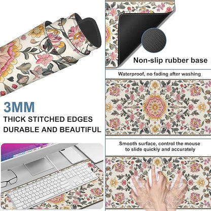 Elegant Carpet Gaming Mouse Pad 3mm Thick Stitched Edge Waterproof Non-Slip Large Computer Keyboard Mouse Mat,Suitable for Office Entertainment Decorative Desk Pad 35.4 x 15.7 Inches