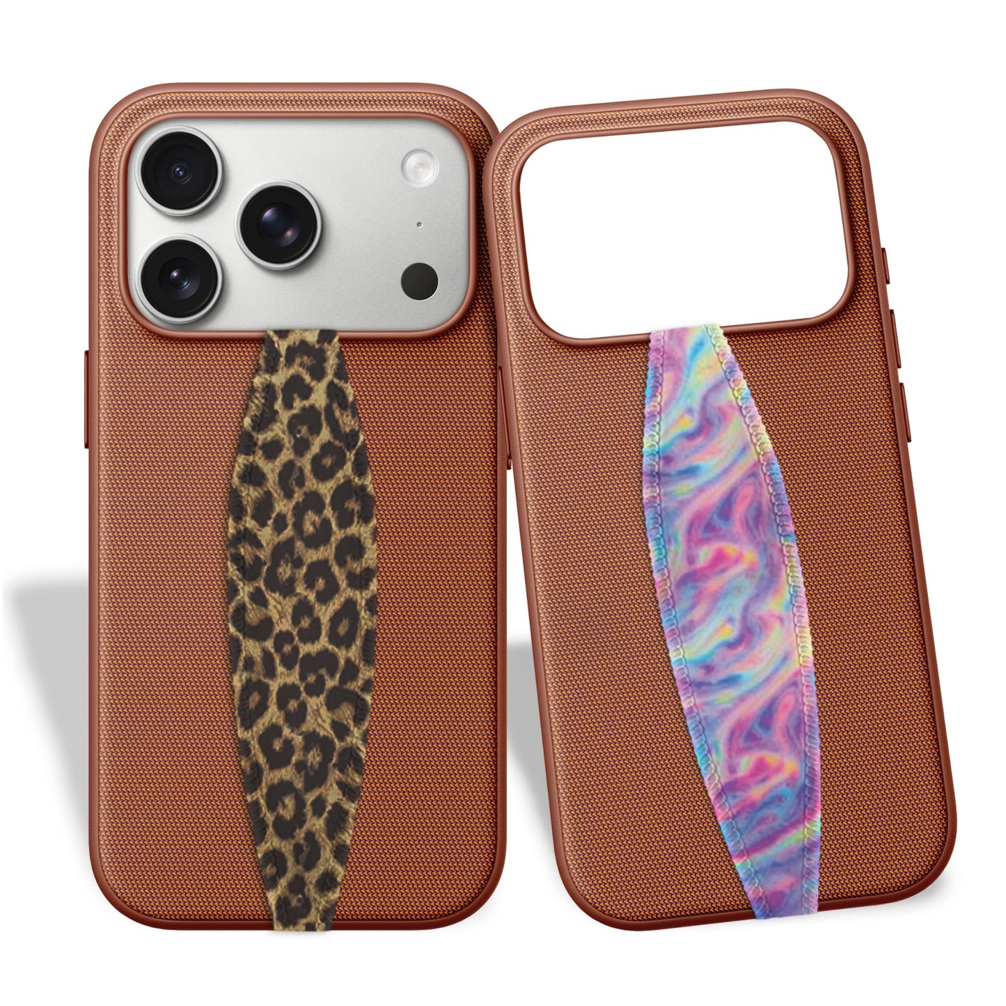 Switchbands Animal Phone Grip Strap 2 Pack – Reversible Elastic Strap, Adhesive-Free, Ergonomic Hand Support, Drop Protection, Wireless Charging Compatible, Universal – Leopard & Pink Tie dye