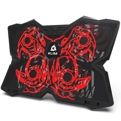 KLIM Wind Laptop Cooling Pad - More Than 500,000 Units Sold - New Version - Powerful Rapid Action Laptop Cooler - Laptop Stand with 4 Cooling Fans - 2 USB Ports - PC Mac PS5 PS4 Xbox One - Cobra Red