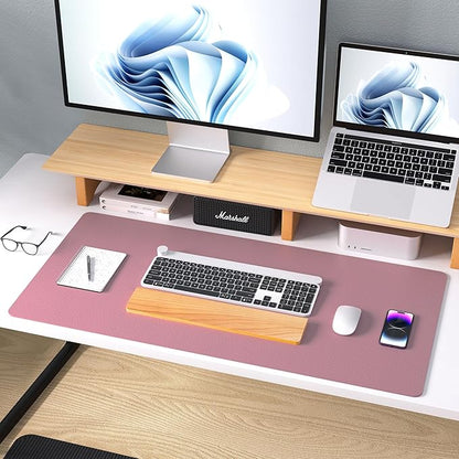 Aothia Leather Office Desk Mouse Pad Protector, Non-Slip PU Leather Laptop Desk Blotter/Mat, Waterproof Writing Pad for Office and Home, Dark Pink, 23.6" x 13.7"