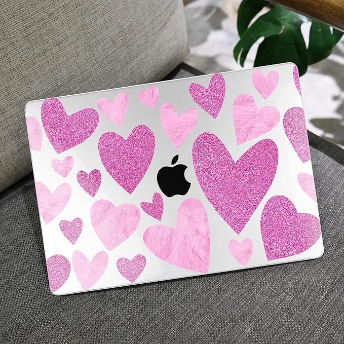 MEEgoodo Case for MacBook Pro 13 inch Case 2022 2021 2020 New A2338 M2/M1 A2251 A2289, Laptop Hard Shell with Keyboard & Camera Cover Compatible with 13 inch MacBook Pro, Glitter Hearts