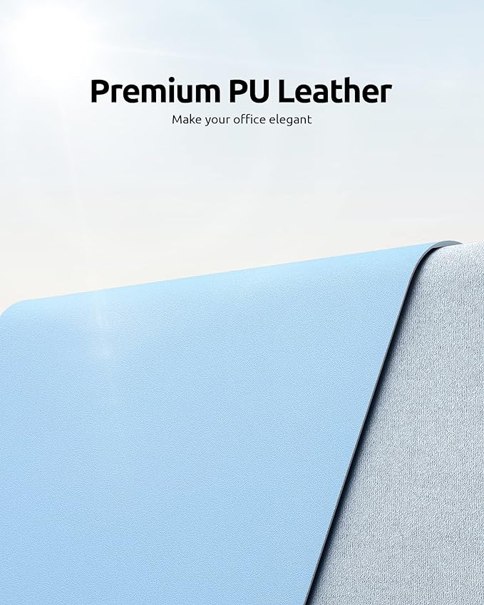 YSAGi Leather Desk Protector, Office Mat, Large Mouse Mat, Non-Slip PU Leather Blotter, Laptop Pad, Waterproof Writing Pad for Office and Home (Baby Blue, 23.6" x 13.8")
