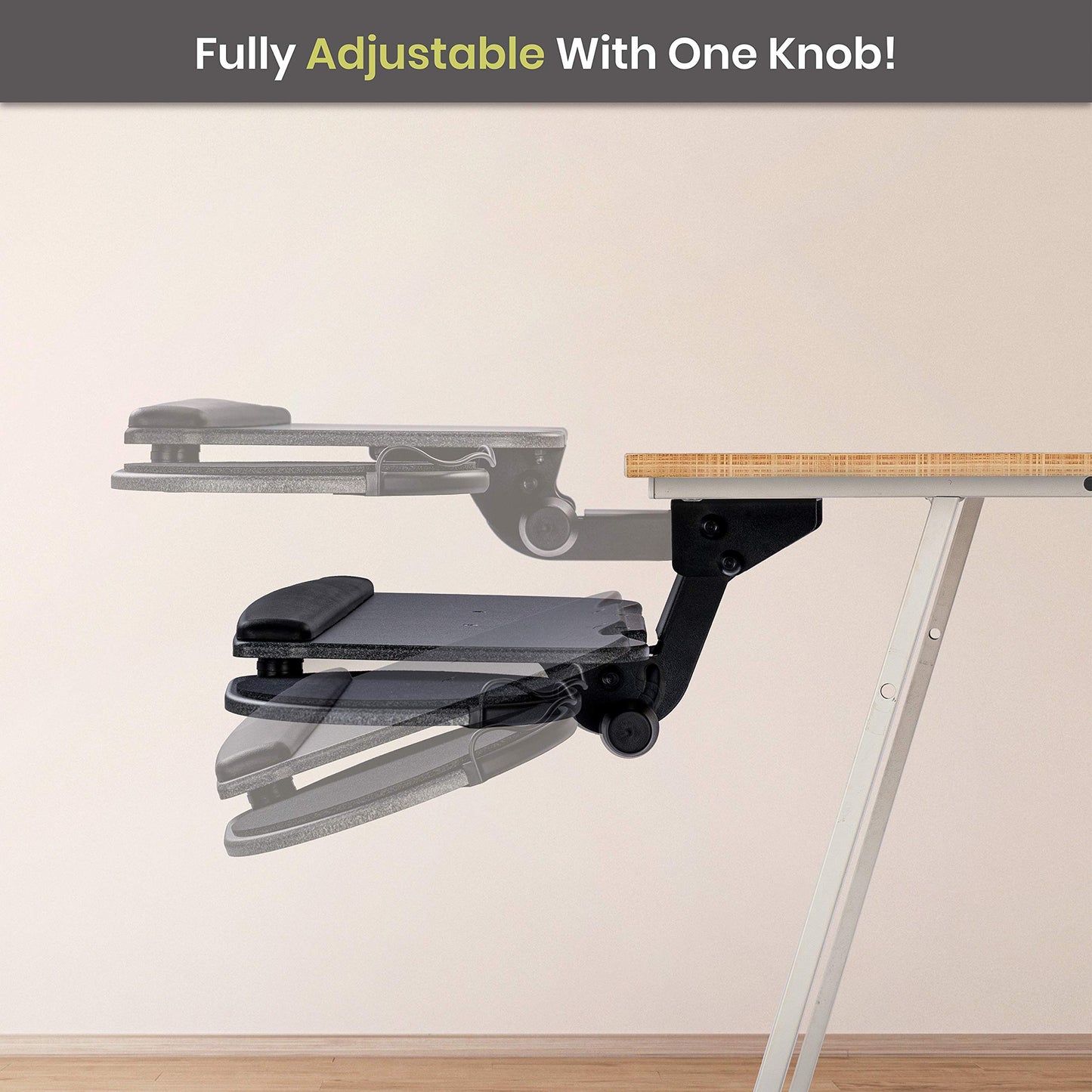 FERSGO Under Desk Keyboard Tray, 27" x 11" Tray, 17.75" Track, One Knob Control, Undermount Sliding Computer Keyboard with Wrist Rest, Adjustable Height and ±15° Tilt