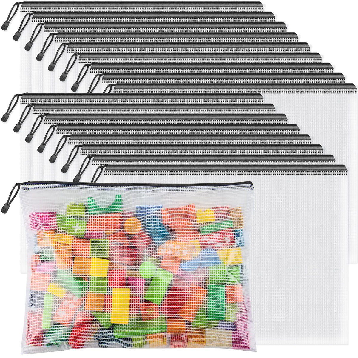 Umriox B4 Mesh Zipper Pouch Bags, 18 Pack Large Organizer, 6 Colors