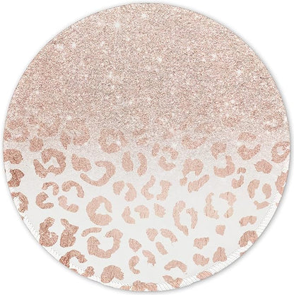 ITNRSIIET Round Mouse Pad with Stitched Edge Premium-Textured Waterproof Non-Slip Rubber Base Desktop Protection Mat Diameter 8.7 inches, Rose Gold Leopard Print