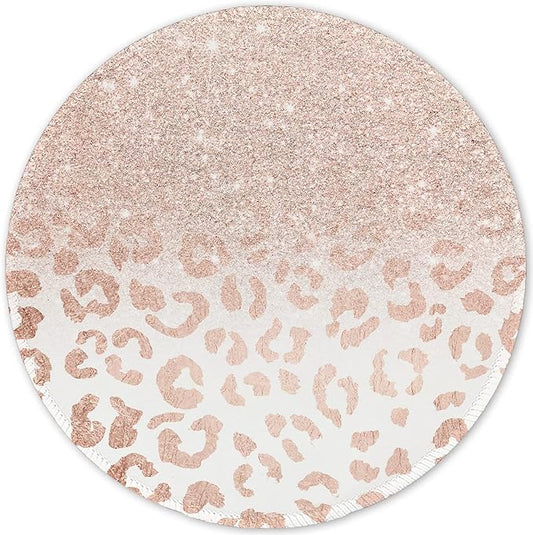 ITNRSIIET Round Mouse Pad with Stitched Edge Premium-Textured Waterproof Non-Slip Rubber Base Desktop Protection Mat Diameter 8.7 inches, Rose Gold Leopard Print