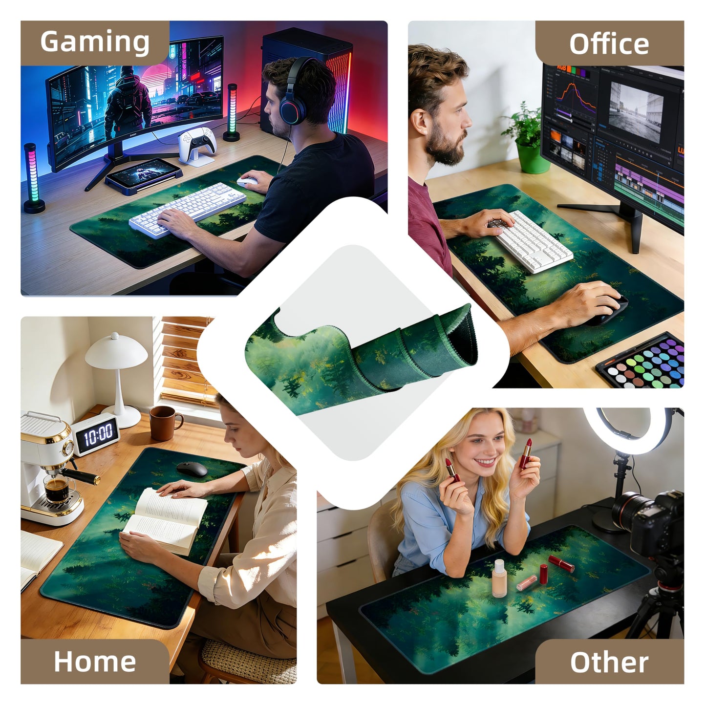 Galdas Mouse Pad,Office Desk Mat Large Gaming Keyboard Pad Durable Stitched Edges Washable Smooth Surface Control & Accuracy Extended Computer Mouse Mat (31.5X11.8In)-Green Forest…