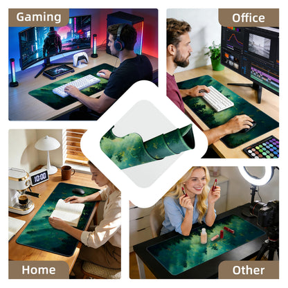 Galdas Mouse Pad,Office Desk Mat Large Gaming Keyboard Pad Durable Stitched Edges Washable Smooth Surface Control & Accuracy Extended Computer Mouse Mat (31.5X11.8In)-Green Forest…