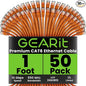 GEARit Cat 6 Ethernet Cable (50-Pack 1 Foot) Cat6 Network Patch, 10Gbps, RJ45, Snagless Cord, Gold-Plated Connectors, Internet for PC, TV, Tablet, Router, Printer, Servers, IT Data Center - Orange