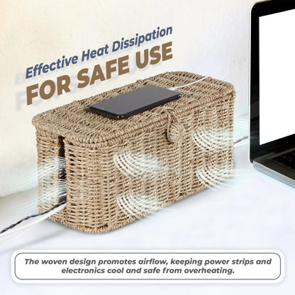 Bluewest 2-Pack Large Cable Management Box,Natural Rattan Cable Cord