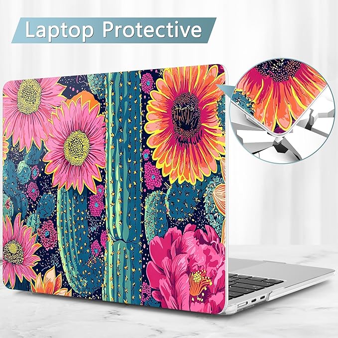 May Chen for MacBook Air 13.6 Inch Case 2025/2024/2023/2022 Release (Model A2681 A3113 A3240, M2 M3 M4 Chip) – Hard Shell Laptop Cover with Keyboard Cover & Screen Protector，Sunflowers Cactus