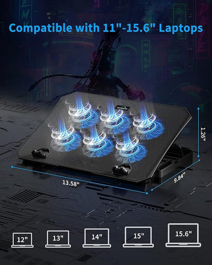 AICHESON Laptop Cooling Pad for 12-15.6 Inch, 6 Cooler Fans with Blue Lights, Laptop Cooling Stand with 2 USB Ports (Blue)