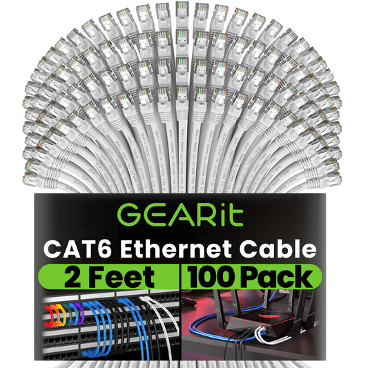 GEARit Cat6 Patch Cables Cat 6 Ethernet Cable 1.5 ft 100-Pack Black