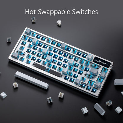 ASUS ROG Azoth Wireless Mechanical Gaming Keyboard – 75% TKL, Tri-Mode Connectivity, Hot Swappable Pre-lubed ROG NX Snow Linear Switches, PBT Keycaps, RGB, OLED Display, PC/Mac Support - White
