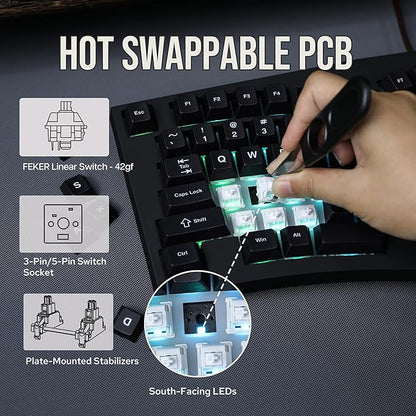 Feker Alice98 Ergonomic 98 Keys Custom Mechanical Keyboard, VIA Programmable, USB-C Wired Gaming Keyboard, Hot Swappable, 5 Layer Paddings, Control Knob, NKRO, RGB for Win/Mac (Black)