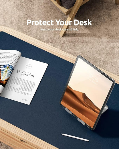 YSAGi Leather Desk Protector, Office Mat, Large Mouse Mat, Non-Slip PU Leather Blotter, Laptop Pad, Waterproof Writing Pad for Office and Home (Dark Blue, 31.5" x 15.8")