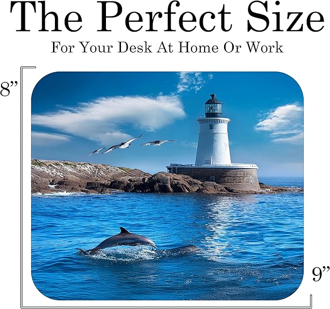 Coastal Shoreline Waves Sandy Beach Theme Mouse Pad Mat Mousepad for Desk Computer Laptop PC Gaming Home or Office Gift (Dolphin Lighthouse MP17)