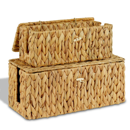 efluky 2 Pack Water Hyacinth Floor Cord Covers with Lid, Hand-woven Cable Management Box, 2 Open Slots Cord Box to to Hide USB Wire, Power Strip & Charger for Home & Office and Dorm, Natural
