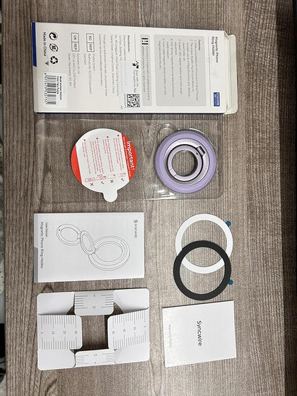SYNCWIRE Magnetic Phone Ring Holder for MagSafe, 360° Rotation Dual Sided Magnet Grip Cell Phone Ring Stand Finger Kickstand Compatible with iPhone 16 15 14 13 12 Pro Max fits MagSafe - Purple