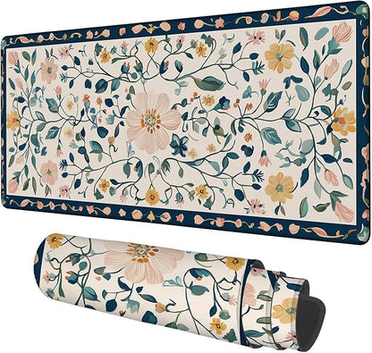 Gaming Desk Pad Large Extra Length Oriental Decorative Mouse Pad Keyboard Laptop Non-Slip Waterproof with Rubber Base Thick Stitched Edge Mouse Mat for Office Home 35.4 x 15.7 Inches