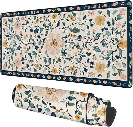 Gaming Desk Pad Large Extra Length Oriental Decorative Mouse Pad Keyboard Laptop Non-Slip Waterproof with Rubber Base Thick Stitched Edge Mouse Mat for Office Home 35.4 x 15.7 Inches