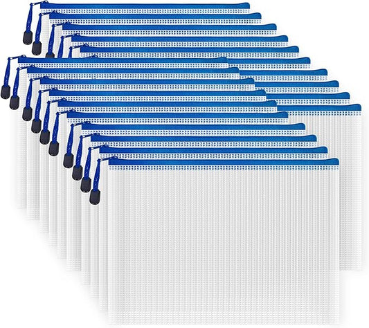AUSTARK 20pcs Mesh Zipper Pouch Bags, Multipurpose Waterproof Organization Storage Bag for Office School Home Travel (B5 Size 11.4''x8.2'', White and Blue)