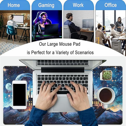 Blue Castle Desk Mat Aesthetic Cute Desk Pad, Extended Large Mouse Pad XXL Gaming Keyboard Pad, Computer Desktop Mouse Mat Full Desk Laptop Mat, Fantasy Art Office Desk Accessories 31.5" x 15.7"