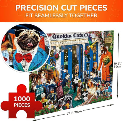 QUOKKA 1000 Piece Puzzles for Adults and Up - Jigsaw Puzzles for Men and Women - Funny Animals in Cafe for Kids Ages 8-12 and Up - Colourful Game Toy for Family